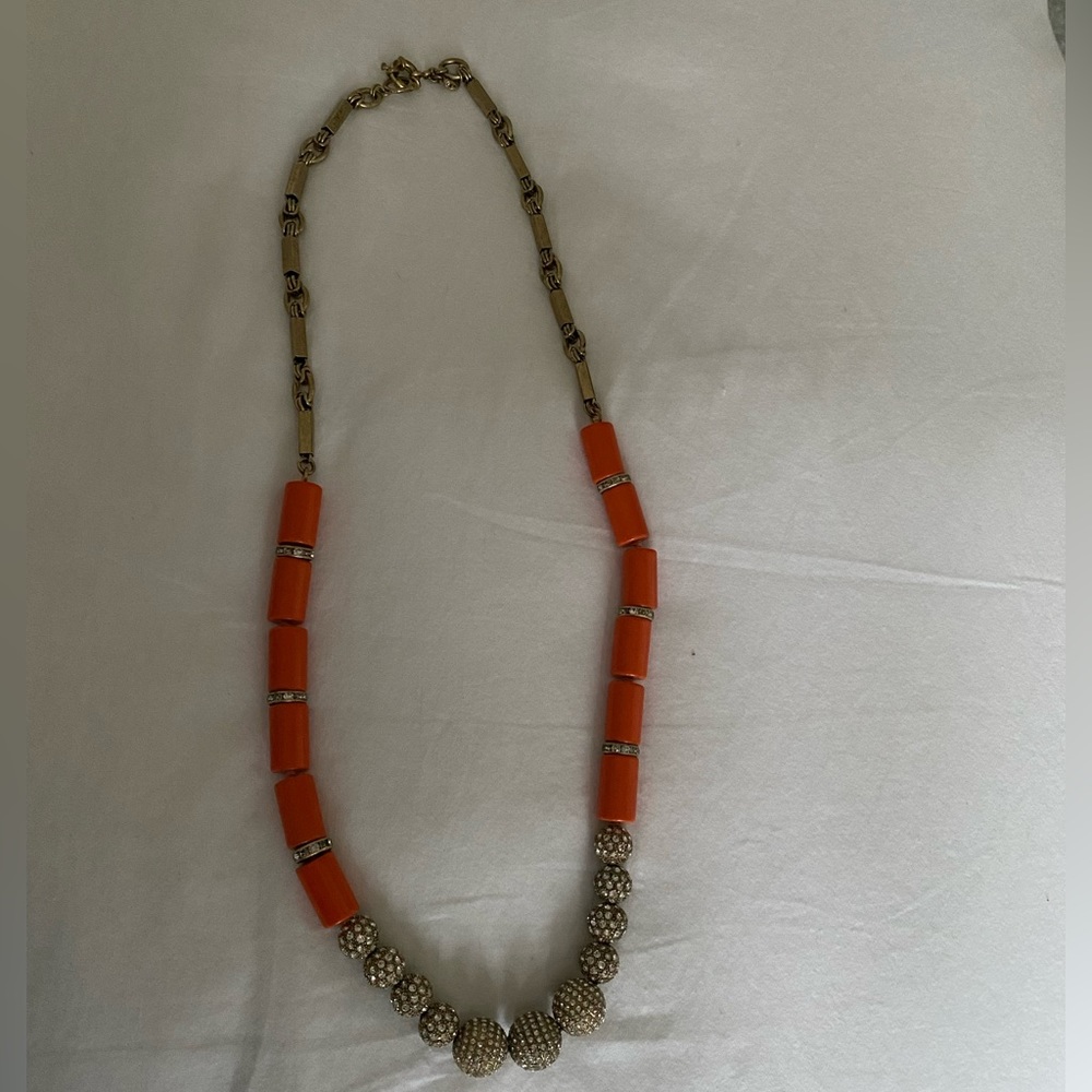 J. Crew Long Orange Rhinestone Necklace